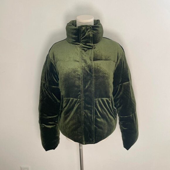 Asos Emerald Green Velvet Puffer Jacket | Women’s Size US 4 / UK 8 - Picture 1 of 6